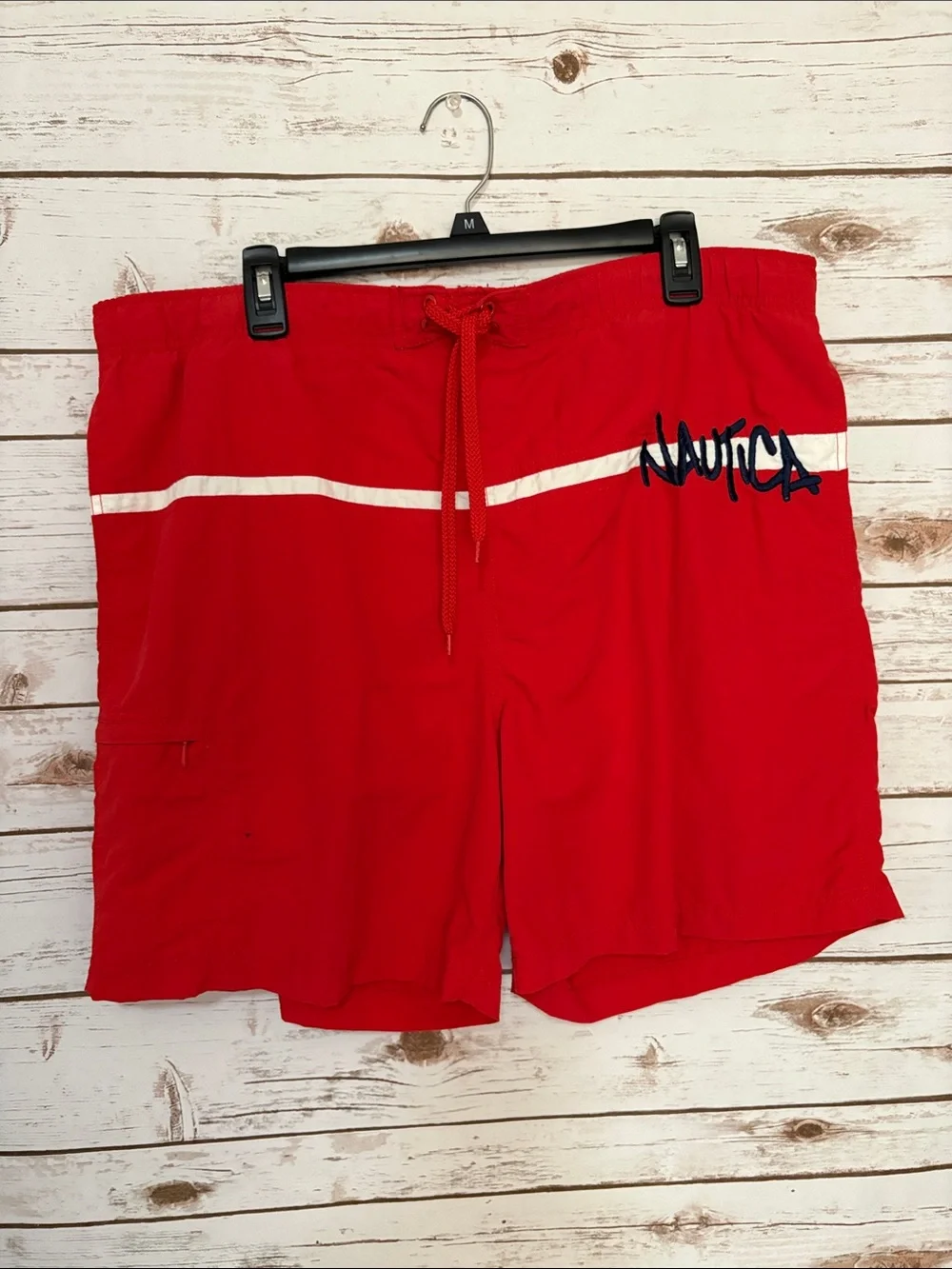 Nautica Red Swim Trunks with White Stripe